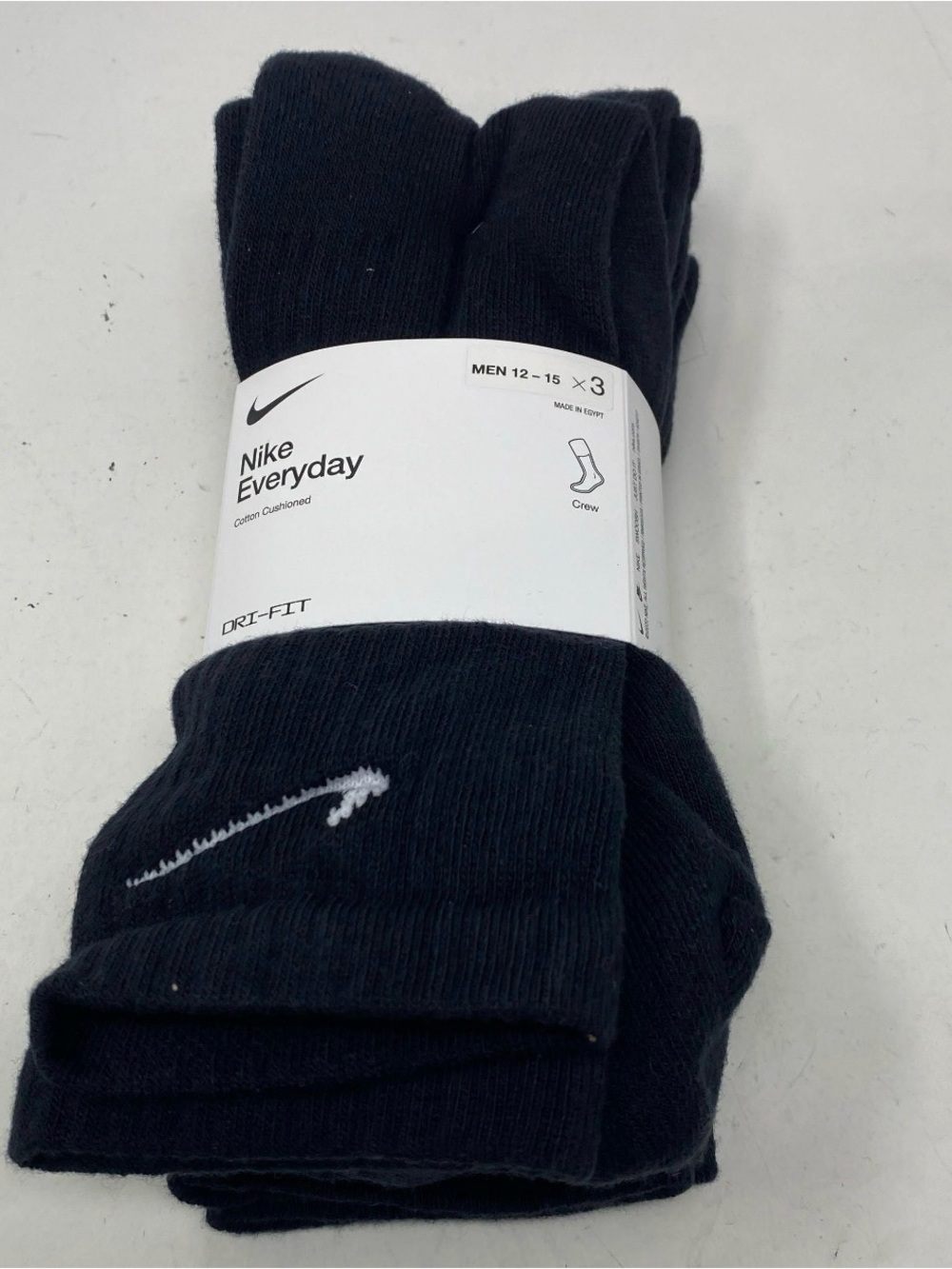 Nike Mens XL 12-15Everyday Dri-FIT Crew Socks - Black (3-Pack)